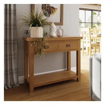 FWStyle Large Console Table Drawer Solid Natural Oak