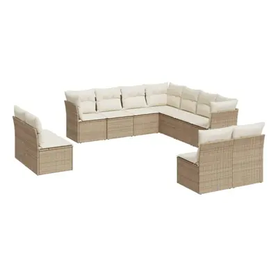 vidaXL Garden Sofa Set Piece with Cushions Outdoor Sofa Beige Poly Rattan