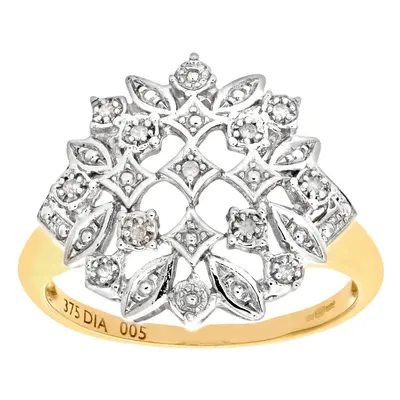 (Q) Jewelco London 9ct Yellow Gold Diamond Cluster Ring