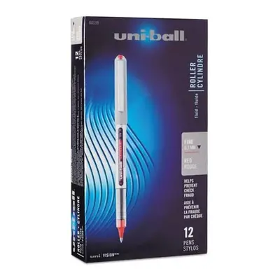 Uni-Ball UBC60139 0.7 mm Micro Red Ink, Gray & Red Barrel VISION Stick Roller Ball Pen - Dozen