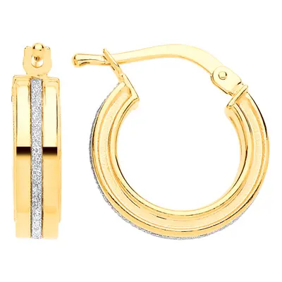 Jewelco London Ladies Yellow Gold-Plated Sterling Silver Square Tube Moondust Groove Hoop Earrin