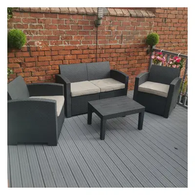 Luxury Black Rattan Style Garden Piece Sofa Set Chairs & Table