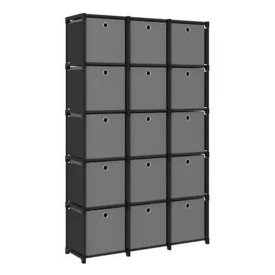 vidaXL 15-Cube Display Shelf with Boxes Black Fabric Storage Organiser Unit