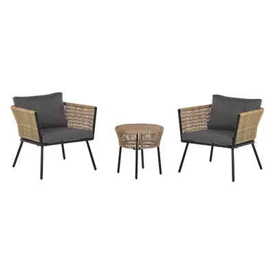 Bistro Set with Cushion GARGANO PE Rattan Light Brown