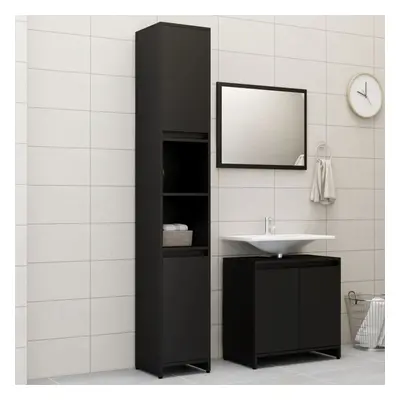 vidaXL Bathroom Furniture Set Piece Black Chipboard Washroom Cabinet Unit