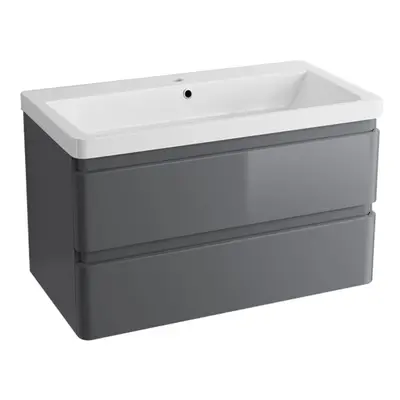 NRG 800mm Wall Hung Drawer Vanity Unit Basin Storage Bathroom Furniture Gloss Grey