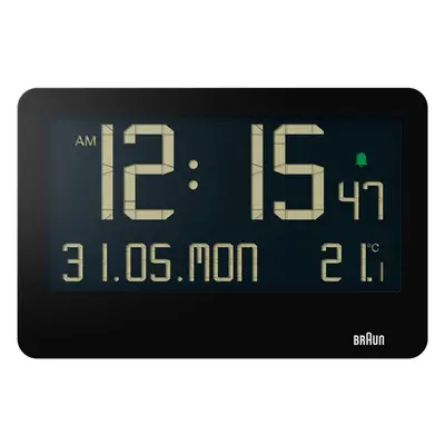 Braun Digital Wall Clock With Indoor Temperature LCD Display Alarm