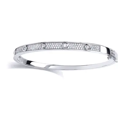 Jewelco London Ladies Sterling Silver Cubic zirconia Pave Love Eternity Bangle Bracelet 5mm - GV