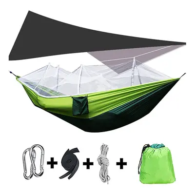 (Green) 300kg Portable Double Camping Hammock Parachute Fabric With Mosquito Net