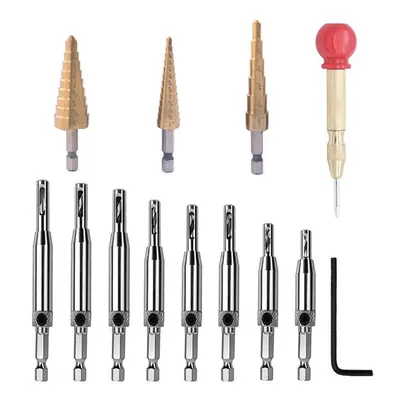 13Pcs Hole Drill Bit Combination Set High Speed Steel Hinge Head Imperial Pagoda Drill Golden Ce