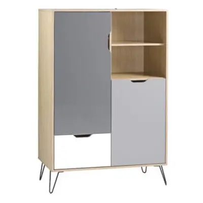 Bergen Tall Sideboard/Wine Rack MDF Drawer Base Metal Feet White/Grey