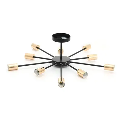 (Black) 10-Lights Modern Sputnik Chandelier Bronze Flush Mount Ceiling Light Rustic Chandelier W