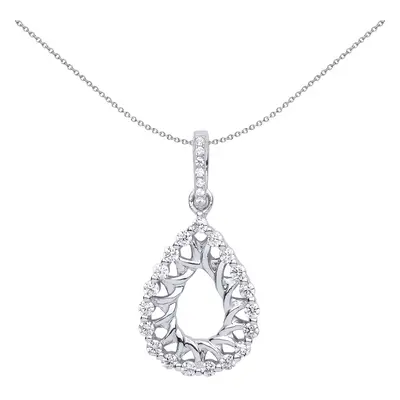 Jewelco London Ladies Sterling Silver Cubic Zirconia Pear Avocado Pendant Necklace inch - GVP507