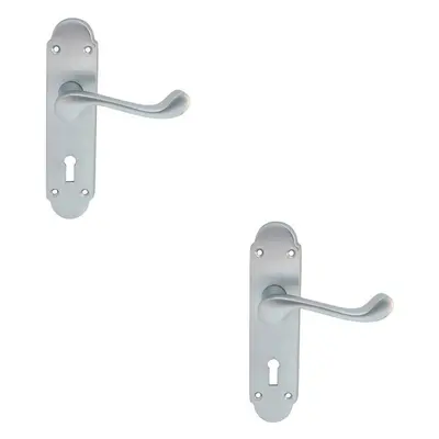 2x PAIR Victorian Upturned Handle on Lock Backplate x 42mm Satin Chrome