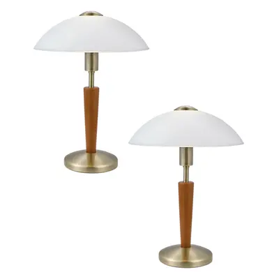 2 PACK Table Lamp Bronzed Nut Touch On & Off Shade White Satin Glass E14 1x60W