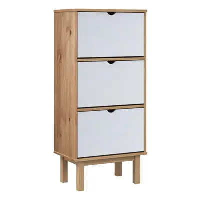 (Brown and white) vidaXL Solid Wood Pine Shoe Cabinet with Drawers Shoe Shelf Multi Colours