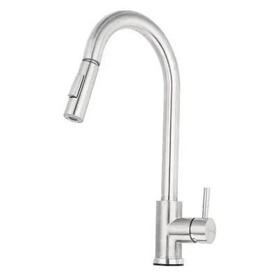 (Silver) Stainless Steel Kitchen Faucet Rotation With Pull Down Sprayer Fingerprint Resistant Ho