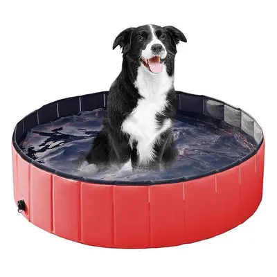 (Red XL) Pet Pool Collapsible Dog Bath Tub Outdoor Cat Dog Cleaning Supplies