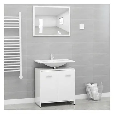 vidaXL Bathroom Furniture Set High Gloss White Engineered Wood Storage Unit