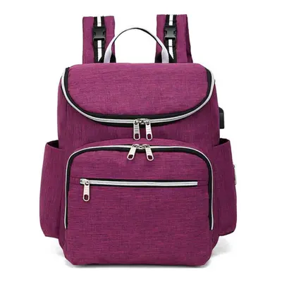 (Purple) 20L Outdoor Travel USB Mummy Backpack Waterproof Multifunctional Baby Nappy Diapers Bag