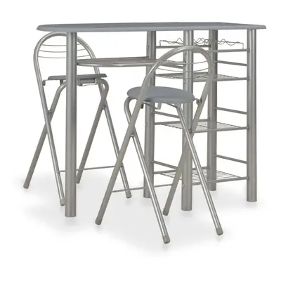 vidaXL Bar Set with Shelves Pieces Wood and Steel Grey Bar Table and Stools