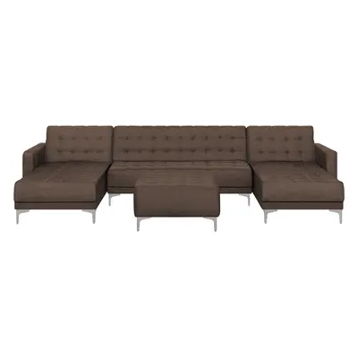 5 Seater U-Shaped Modular Fabric Sofa with Ottoman Brown ABERDEEN