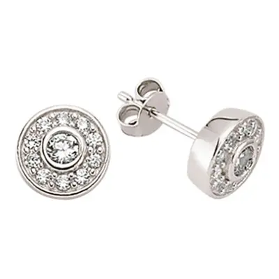 Jewelco London Ladies Sterling Silver Cubic Zirconia Flat Halo Stud Earrings - GVE364