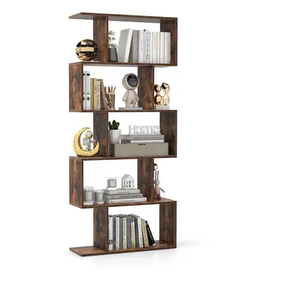 5-tier Bookcase Anti-Toppling S-Shaped Bookshelf Wooden Storage Display Rack