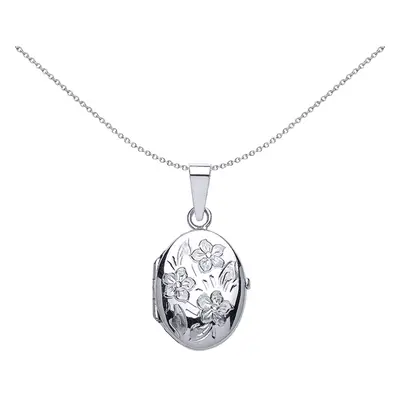 Jewelco London Ladies Sterling Silver Oval Flowers Locket Necklace inch - LK26