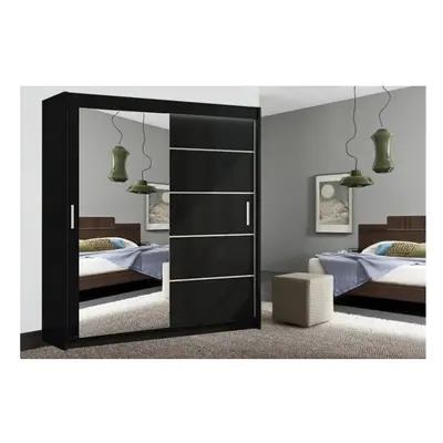 (Black , 203cm) Lyon Modern Bedroom Sliding Door Wardrobe