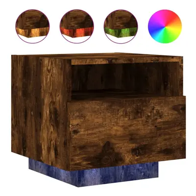 (smoked oak, pcs) vidaXL Bedside Cabinets with LED Lights Nightstand Bed Cabinet Side Table