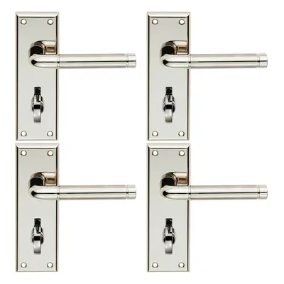 4x PAIR Round Bar Lever on Bathroom Backplate x 50mm Polished & Satin Nickel