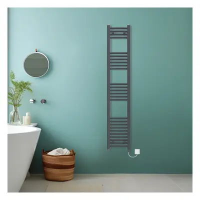 (Anthracite, 1600x300mm) Bathroom Curved Prefilled Electric Heated Towel Rail Ladder Warmer Radi