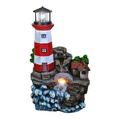 (Lighthouse Fountain) GEEZY Tier Bowls Indoor Outdoor Polyresin Water Fountain Feature LED Light