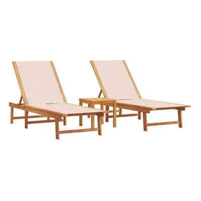 (cream, 2x sun lounger + table) vidaXL Sun Lounger Bed Outdoor Garden Recliner Solid Acacia Wood