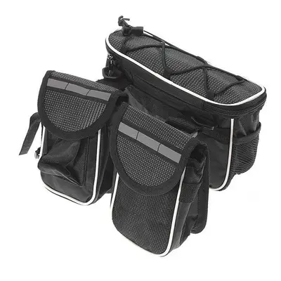 (Black) Bike Frame Front Tube Bag Double Tube Bag Outdoor Cycling with Waterproof Cover