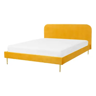 Slatted Bed FLAYAT x cm (EU Double) Velvet Yellow