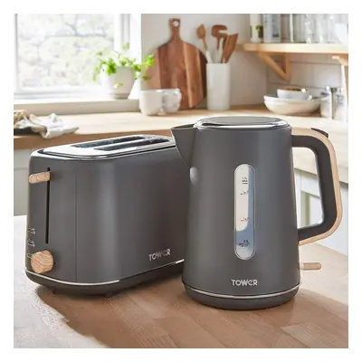 Tower Grey Kettle Toaster Scandi Grey 1.7L 3kW Cordless Rapid Boil Slice