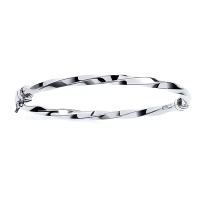 Jewelco London Ladies Platinum Plated Sterling Silver Square Tube Candy Ribbon Twist Bangle Brac