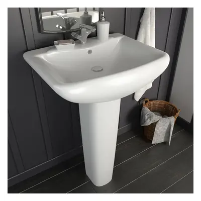 vidaXL Freestanding Basin with Pedestal Ceramic White 580x470x200mm Wash Sink