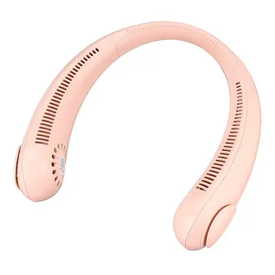 (Pink) 2400mAh Portable USB Rechargeable Neckband Sport Neck Hanging Dual Leafless Fan Outdoor C