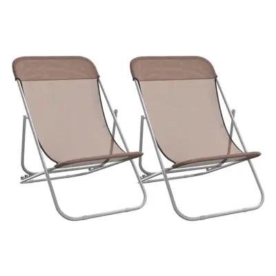 (brown) vidaXL Folding Beach Chairs Lounger pcs Textilene and Powder-coated Steel