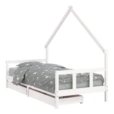 (white, x cm) vidaXL Kids Bed Frame Bedstead Bed Base with Drawers 90x190 cm Solid Wood Pine