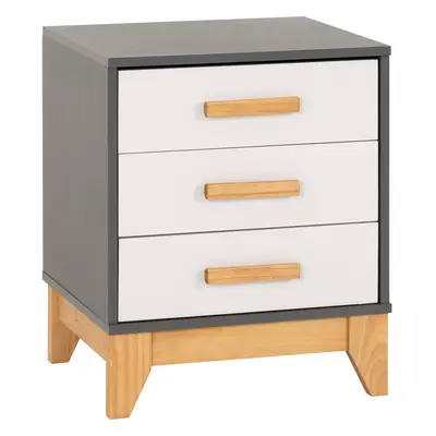 Cleveland Drawer Bedside in White and Pine with Grey Metal Effect