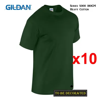 (M) Packs Gildan T-SHIRT Basic Tee - 5XL Small Big Men Heavy Cotton (Forest Green)