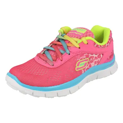 (UK 10.5 Child, Neon Pink (Pink)) Girls Skechers Casual Trainers Serengeti 8189L