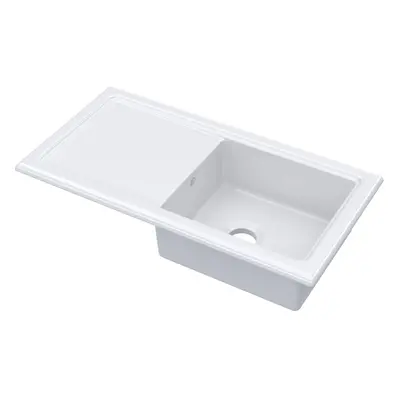 Fireclay Ceramic Single Bowl Kitchen Sink & Plain Drainer - 1010mm - White