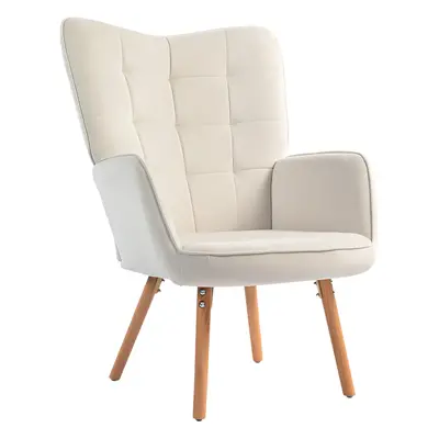 HOMCOM Upholstered Tufted Wingback Armchair with Seat Padding, Cream White