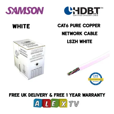 305m Samson CAT6 Pure Copper LSZH WHITE Internal Network Cable HDBaseT Certified