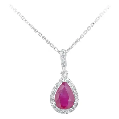 Jewelco London 9ct White Gold Round 8pts Diamond Pear 0.8ct Ruby Teardrop Pendant Necklace inch 